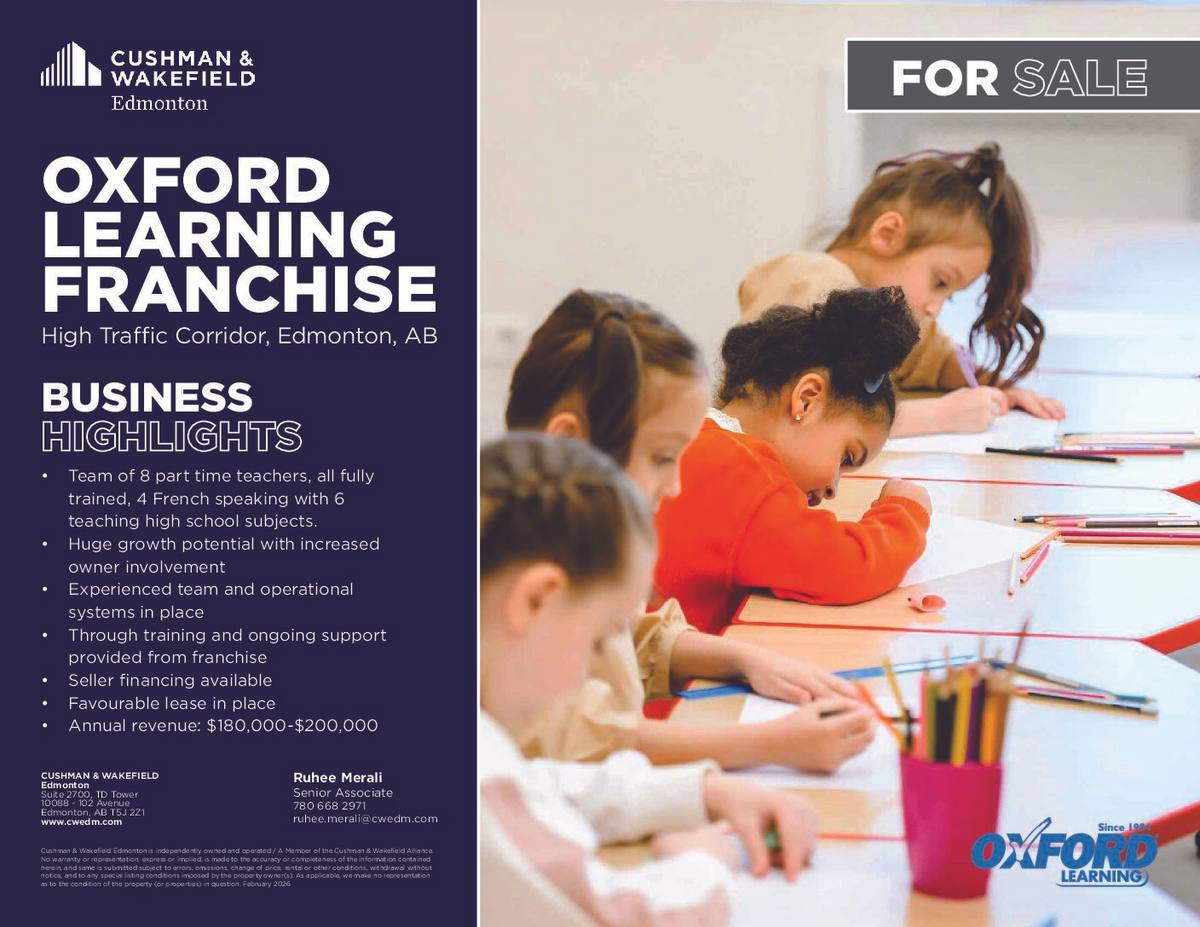 Oxford Learning Franchise for Sale Edmonton High Traffic Corridor